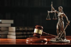 Law Legal System Justice Crime and violence concept. Themis and Gavel. 3d illustration.